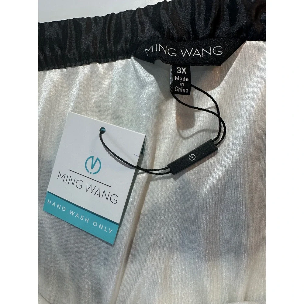 Ming Wang Black White Abstract Brushstroke Pleated Knit Pencil Skirt Plus 3X NWT
